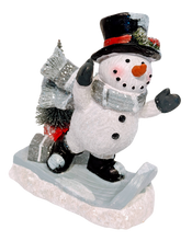 Load image into Gallery viewer, Grey Sledding Snowman with Presents &amp; Tree or Snowman with Presents
