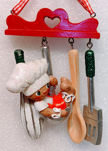 Gingerbread Boy Or Girl with Kitchen Utensils Dangle Ornaments Assortment