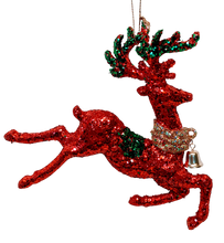 Load image into Gallery viewer, Red, Green &amp; Gold Glittered Deer Ornament Assortment
