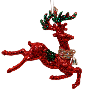 Red, Green & Gold Glittered Deer Ornament Assortment
