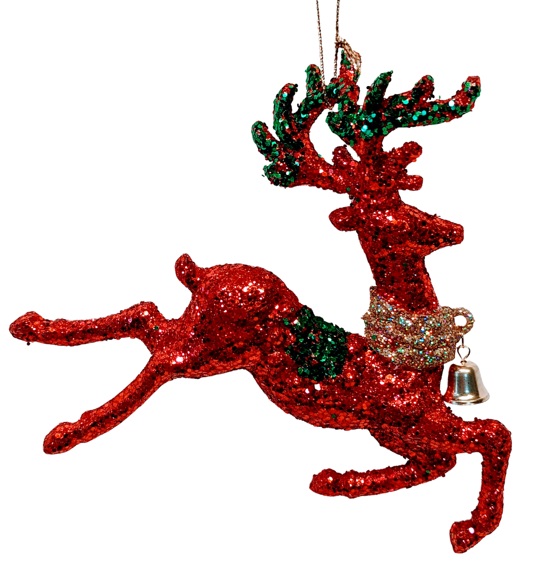 Red, Green & Gold Glittered Deer Ornament Assortment