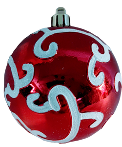 Shatterproof Red Shiny Ornament with White Swirls