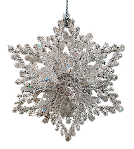 Glittered Snowflake Ornament Light or Dark Platinum Assortment