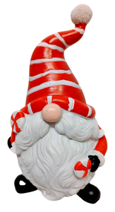 Happy Holidays Red/White Santa Gnome Figurine Holding Peppermint Candy or Christmas Gift