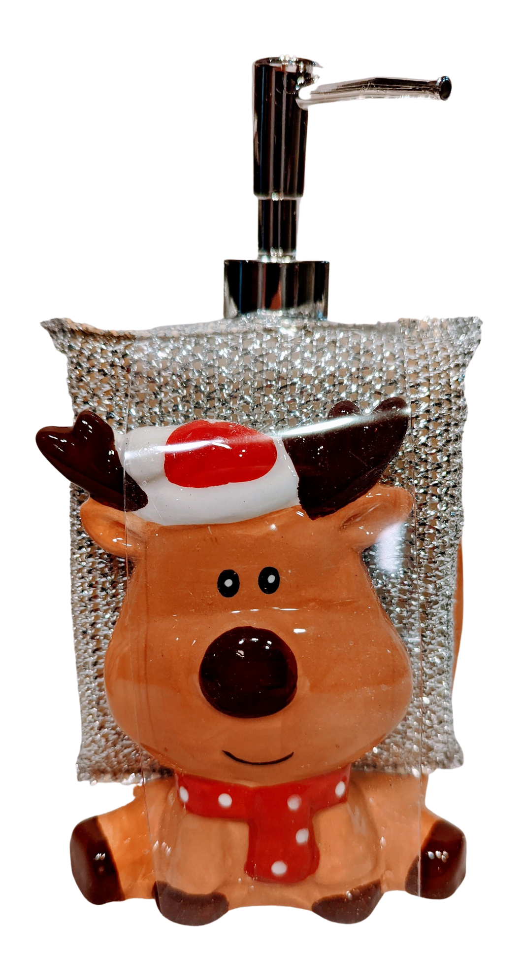 Ceramic Holiday Reindeer Soap Dispenser with Sponge