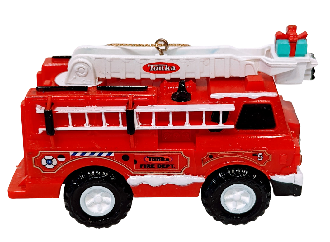 Tonka Fire Truck Ornament with Christmas Wreath on Front & Christmas Gift on Ladder