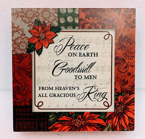 Red Printed Poinsettia Plaque- Peace On Earth