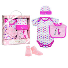 Load image into Gallery viewer, Girl 4 Piece Baby Gift Set with Giraffe &amp; Hearts
