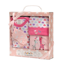 Load image into Gallery viewer, Girl 4 Piece Baby Gift Set with Giraffe &amp; Hearts
