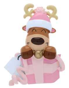 Pink Reindeer Ornament with Christmas Gift