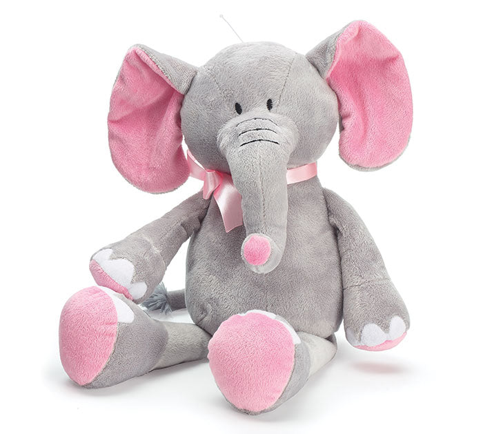 Plush Pink/Grey Elephant with Pink Satin Ribbon