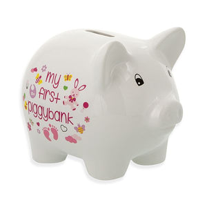 Ceramic White & Pink My First Piggy Bank