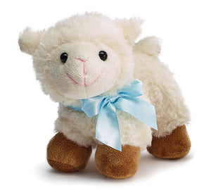 Plush White Lamb with Blue Satin Bow  6.5"