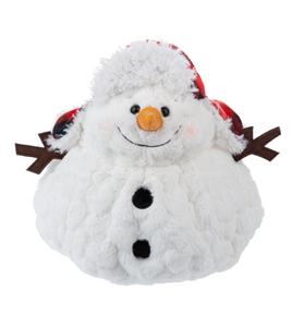 Plush Large Round Snowman with Red Plaid Winter Hat