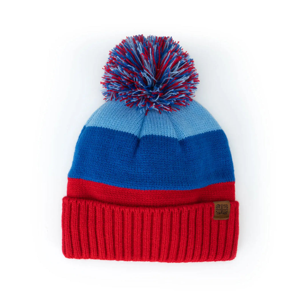 Kids Block Party Knit Pom Pom Hat Red & Blue