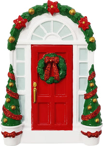 Red Christmas Door Ornament with Christmas Wreath & Garland