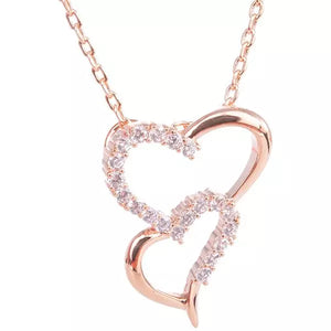 Ladies Rose Gold Double Heart Necklace