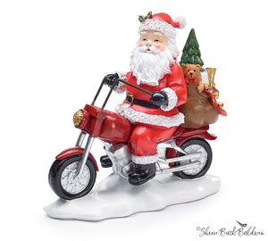 Hand Painted Santa On Motorcycle with Sack of Christmas Gifts
