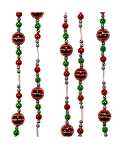 Shiny Red, Green & Silver Beaded Garland  9ft
