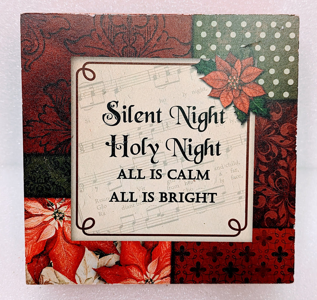 Red Printed Poinsettia Plaque- Silent Night Holy Night