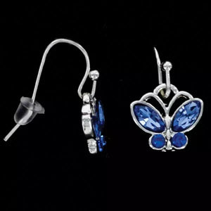 Ladies Silver Butterfly Earrings with Blue Crystals