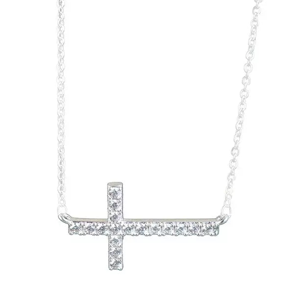 Ladies Silver Laying Cross Necklace