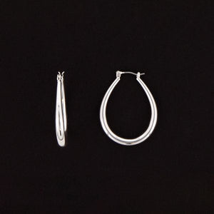 Ladies Silver Oval Hollow Hoop Earrings