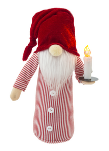 Plush LED Light Up Sleepy Time Gnome Figurine with Candle