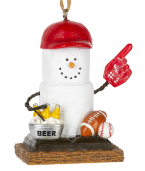 Smores Sports Fan Ornament with Football & Bucket of Beer