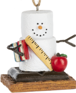 Smore Teacher Ornament with Books, Ruler & an Apple