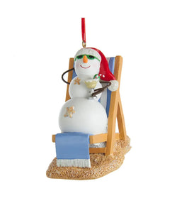 Resin Snowman on Beach Chair Ornament 3"