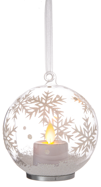 Luxury Lite LED Ornament with Snowflakes & Flickering Candle