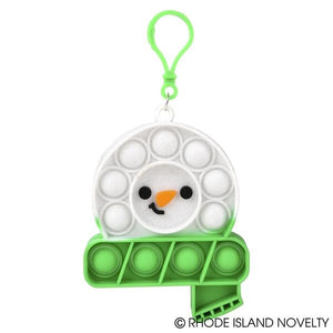 Snowman with Green Scarf 4.25" Glitter Snowman Bubble Popper Clip On