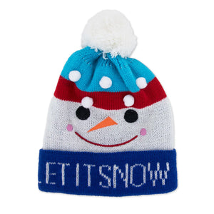 Kids Holiday Knitted Hat with Snowman - Let it Snow
