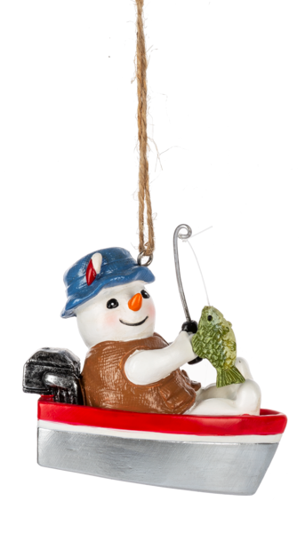 Snowman Fishing In a Boat Ornament