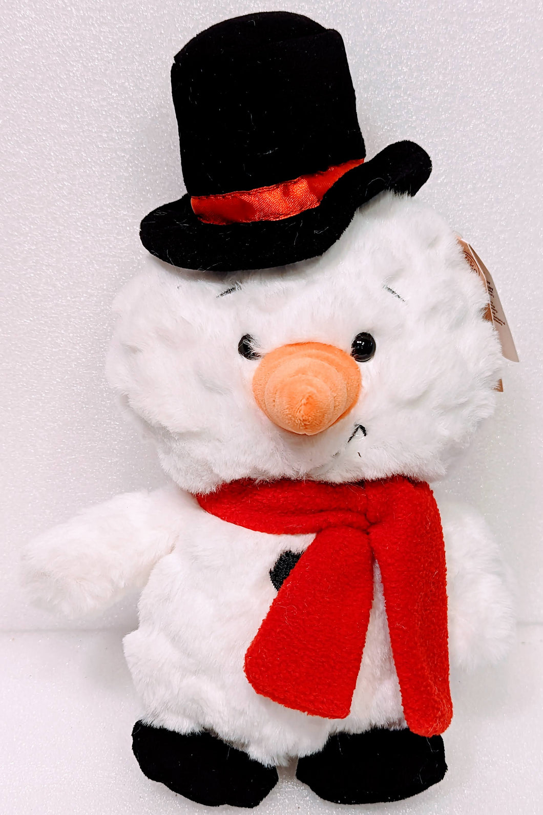 Plush Snowman Wearing Black Top Hat & Red Scarf