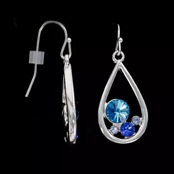 Ladies Silver Teardrop Earrings with Blue Crystals