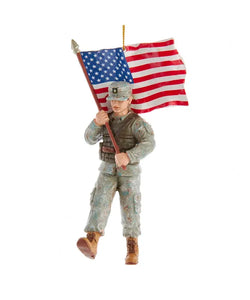 U.S. Army Soldier Ornament Holding American Flag