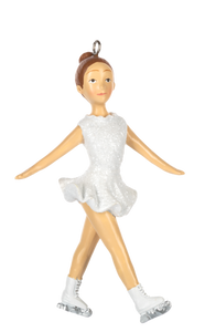 Girl Ice Skater Ornament Wearing White Outfit