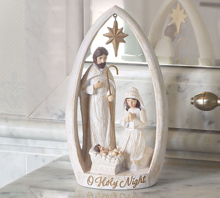 Hand Painted White Holy Family Nativity Decor