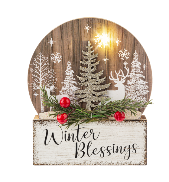 Cozy Cabin Light Up Signs with Winter Scene