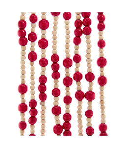 Natural & Red Wooden Bead Garland  9 ft